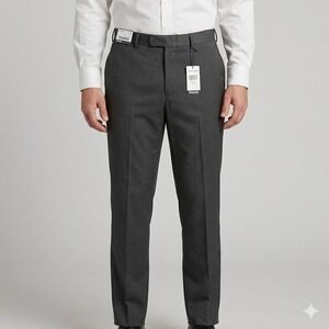 Edwards Garment Charcoal Grey Flat Front Dress Pants 38 x Unfinished NWT